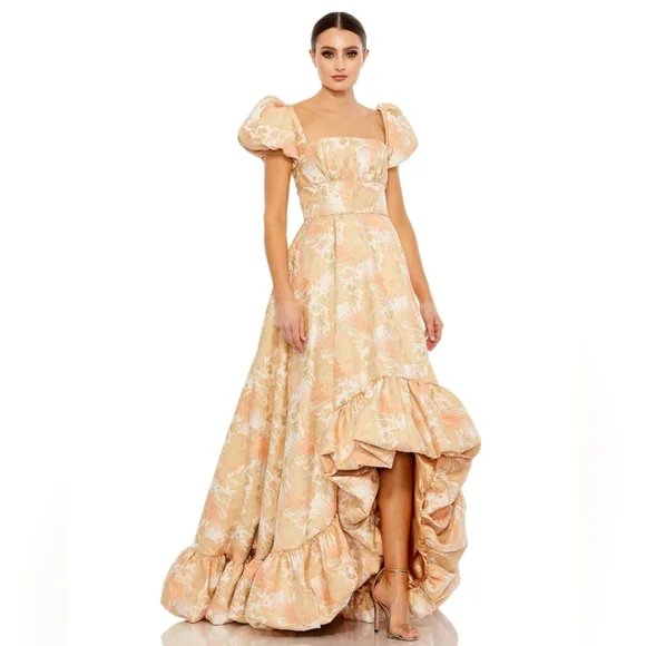 Mac Duggal Gold Puff Sleeve Mini Dress